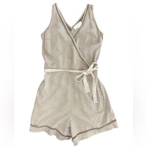Anthro Cloth & Stone Tencel Wrap Romper Taupe XS Tie Waist